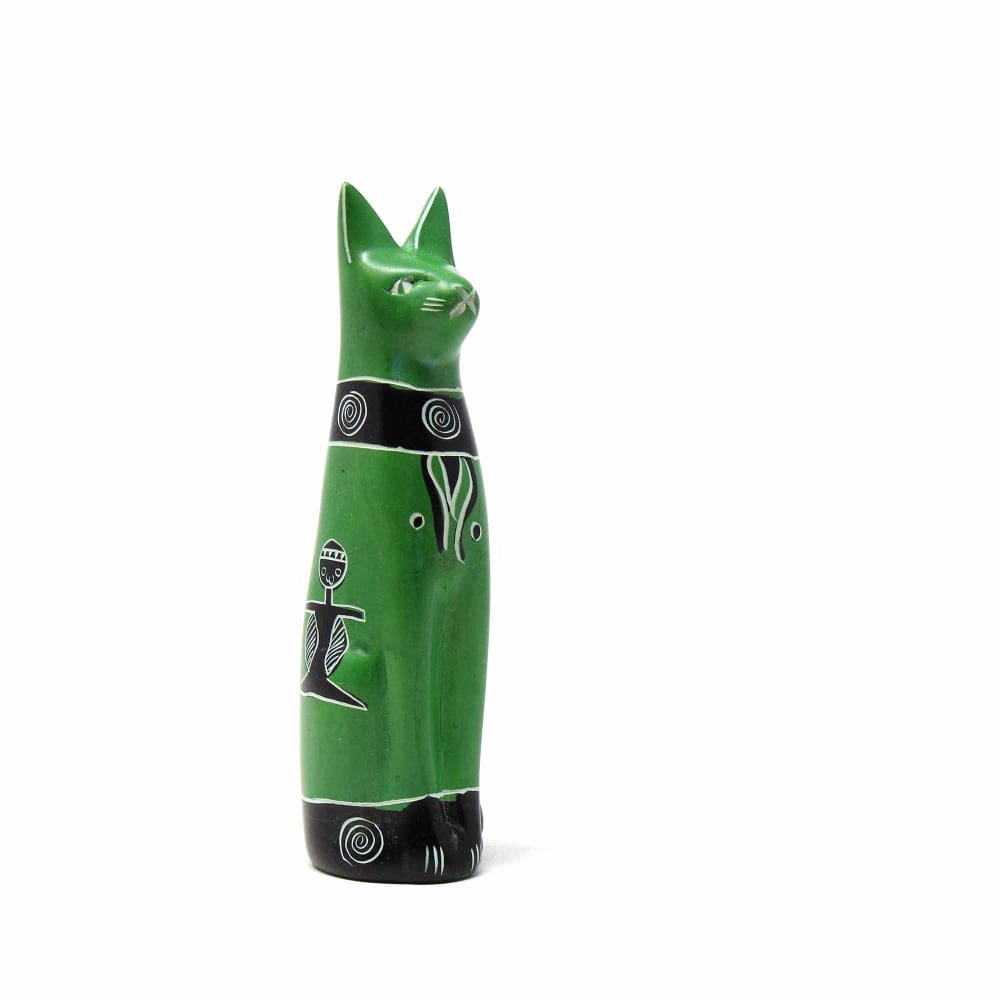 Soapstone Sitting Cat - Green