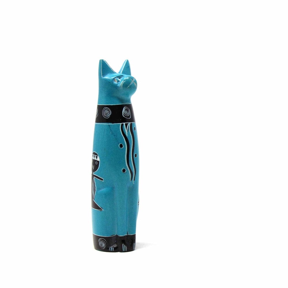 Soapstone Sitting Cat - Turquoise