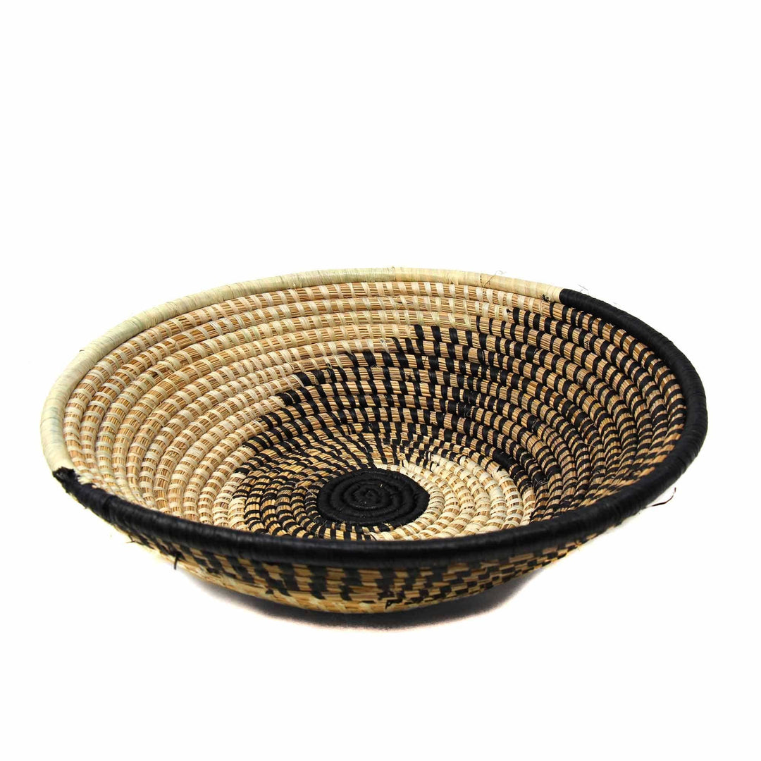 Woven Sisal Basket Spiral Pattern - Natural/Black