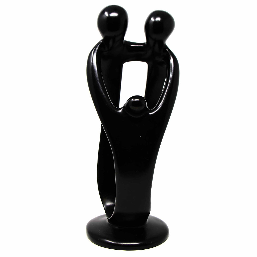 Soapstone Family of Three Sculpture - 2 Parents 1 Child - Ebony - 10 inch