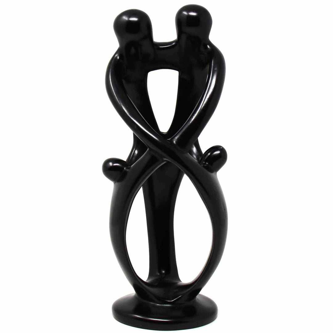 Soapstone Family of Four Sculpture - 2 Parents 2 Children - Ebony - 10 inch