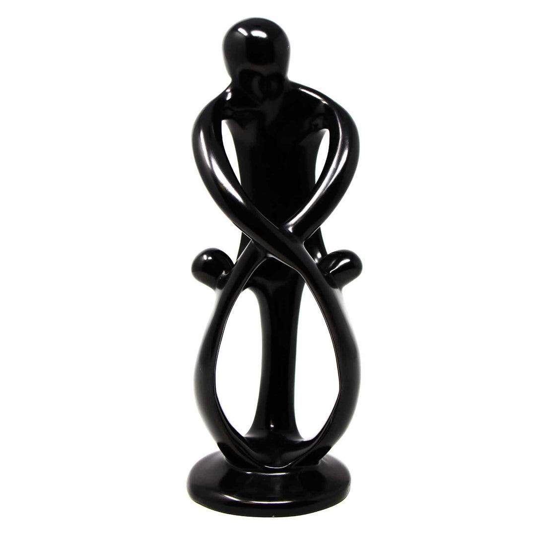 Soapstone Family of Three Sculpture - 1 Parent 2 Children - Ebony - 8 inch
