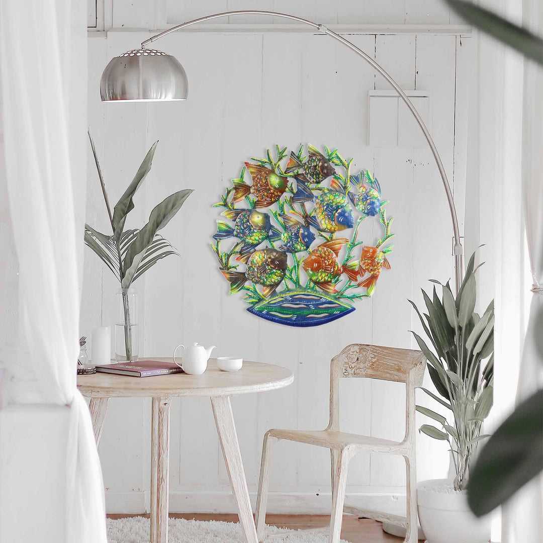 School of Fish Nautical Haitian Steel Drum Wall Art