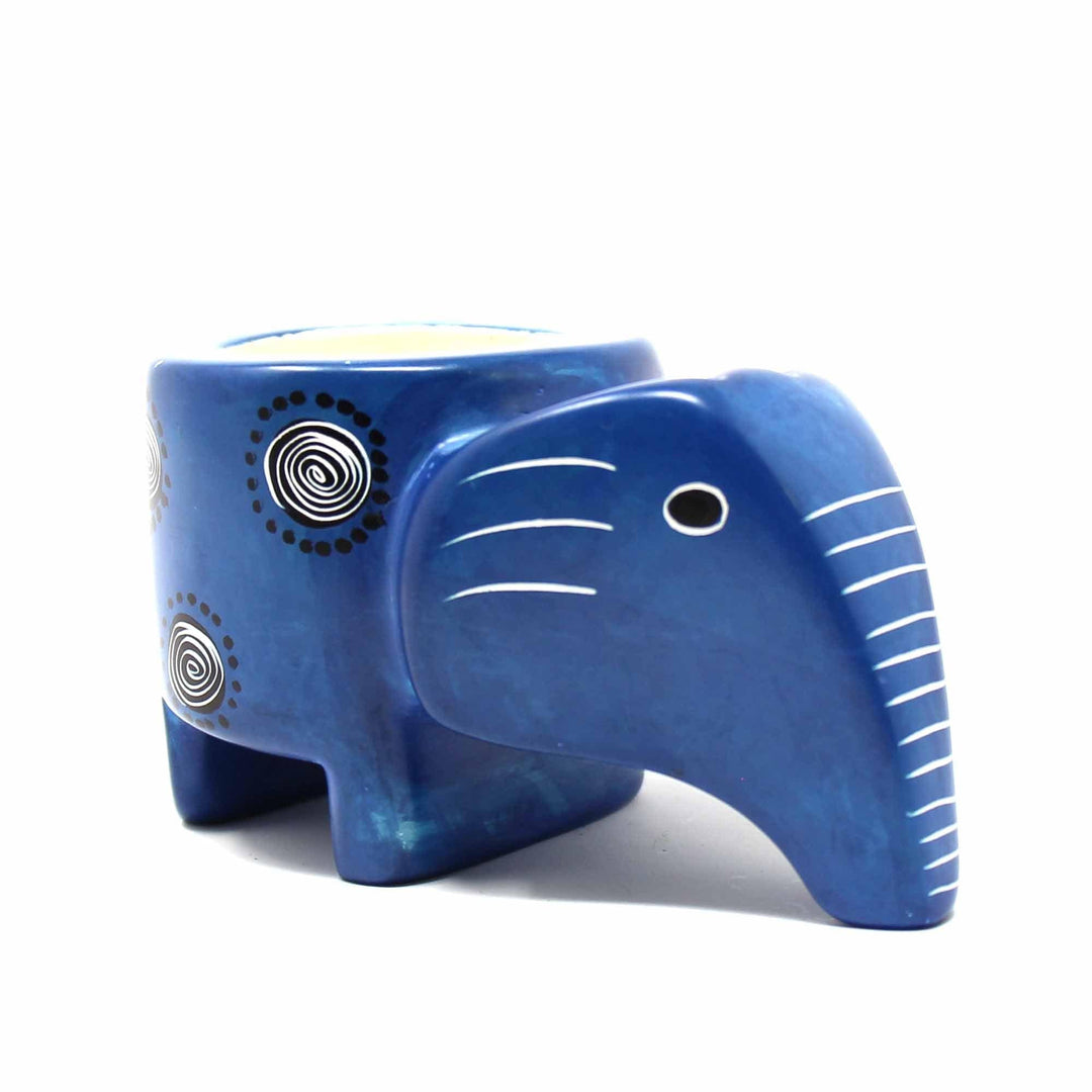 Soapstone Elephant Tea Light - Dark Blue