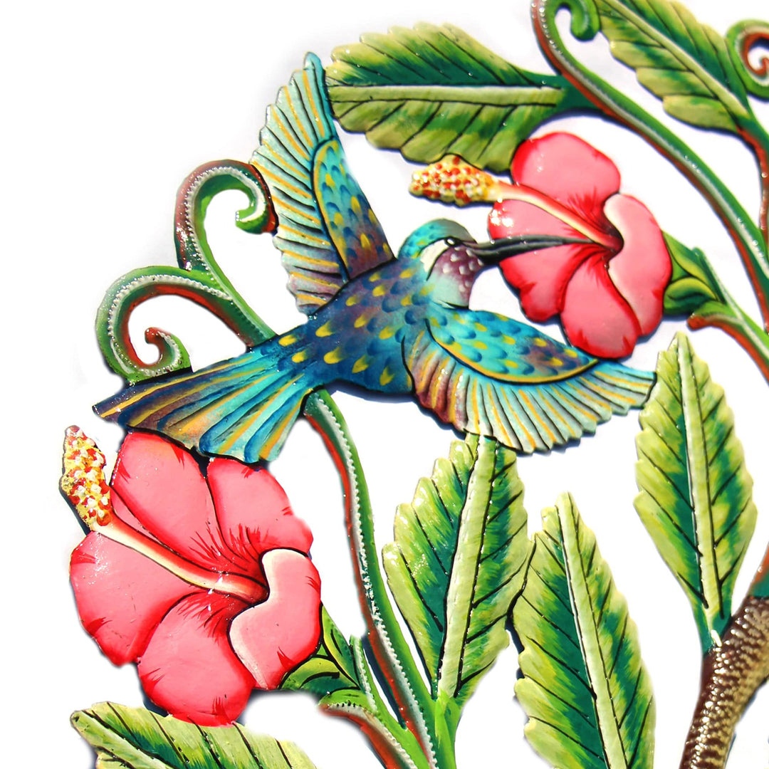 Hummingbirds and Flowers Haitian Metal Drum Wall Art