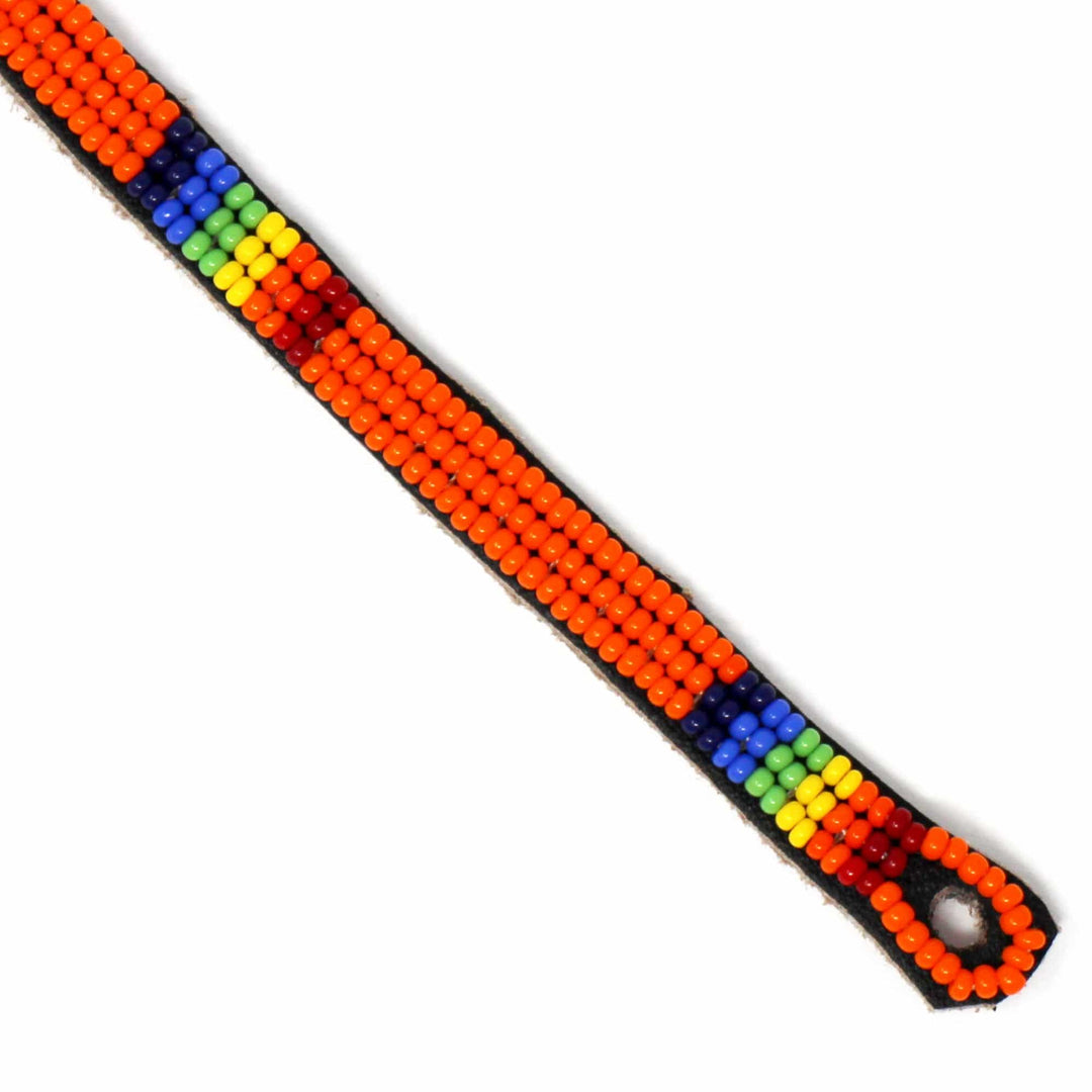 Maasai Bead Unisex Leather Wrap Bracelet - Orange