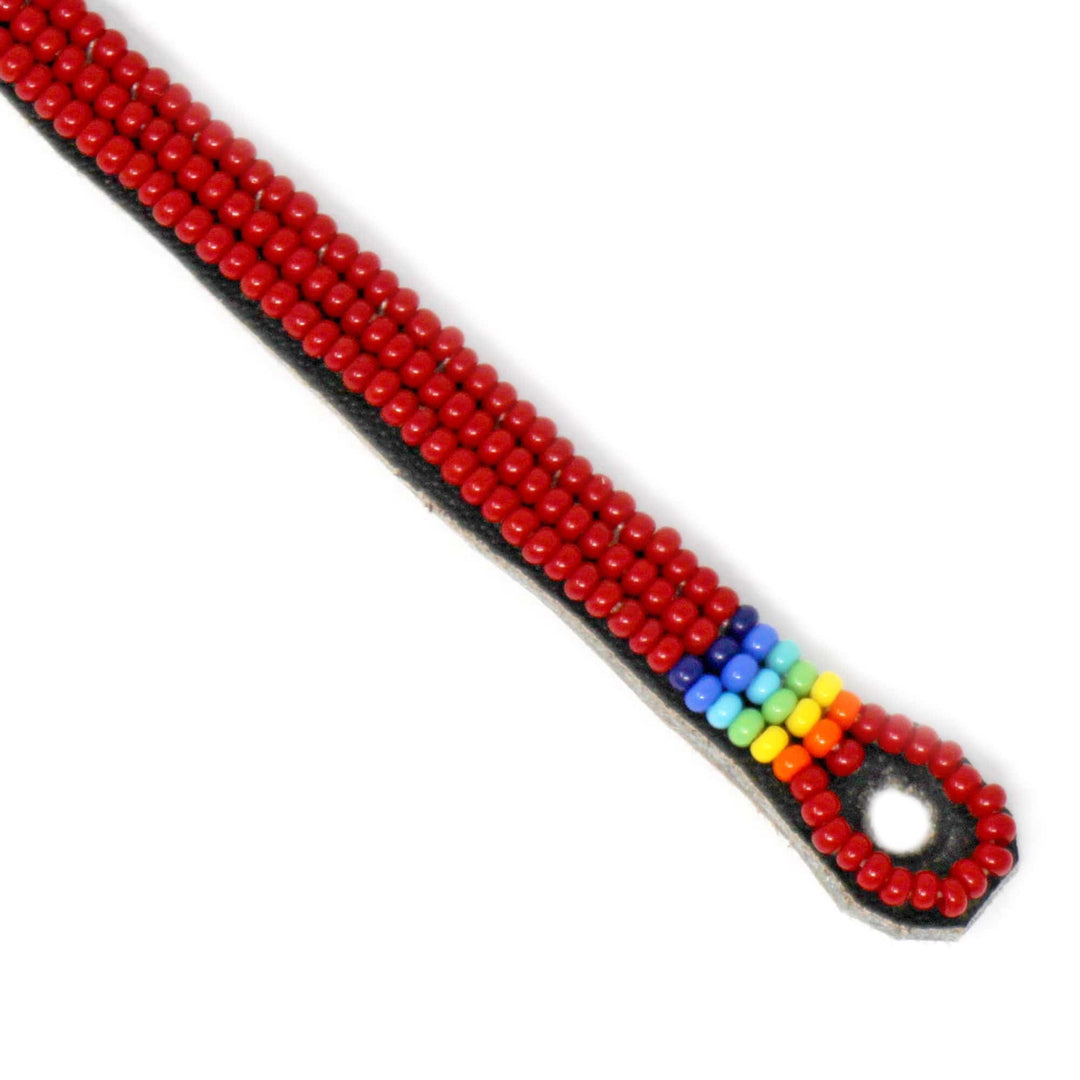 Maasai Bead Unisex Leather Wrap Bracelet - Red