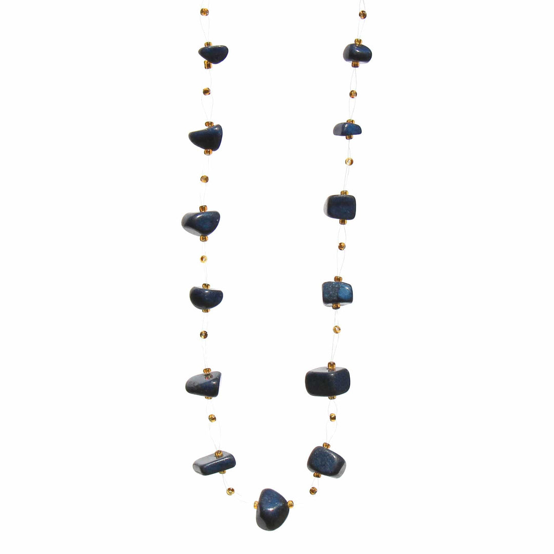 Floating Stone & Maasai Bead Necklace - Navy