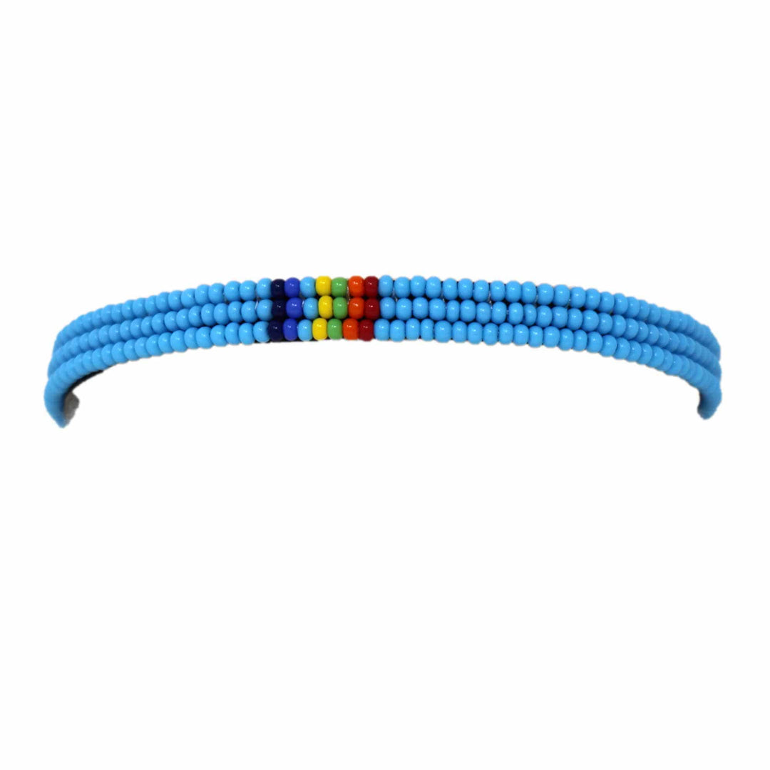 Maasai Bead Unisex Leather Wrap Bracelet - Turquoise