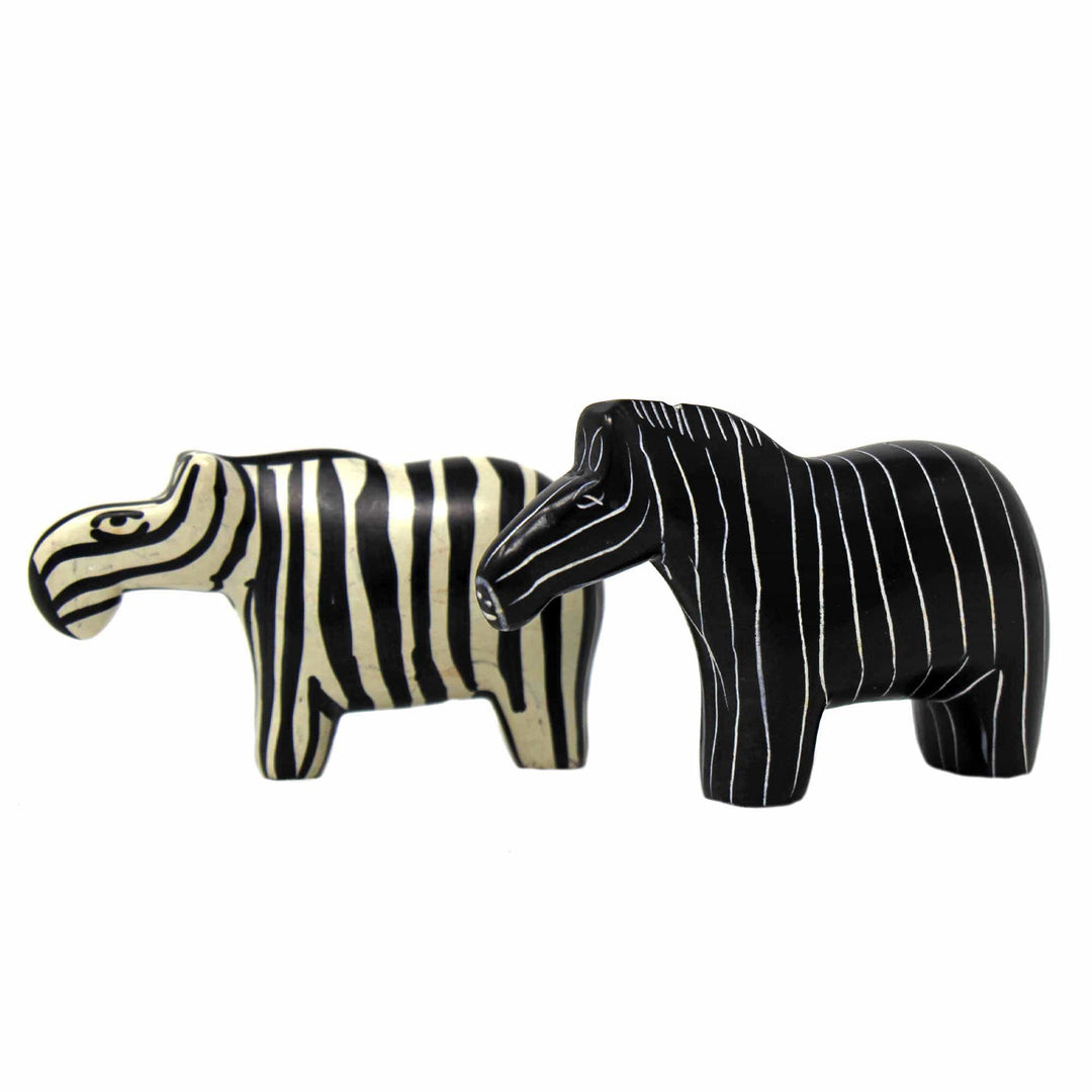 Zebra Soapstone Sculptures - Set of 2