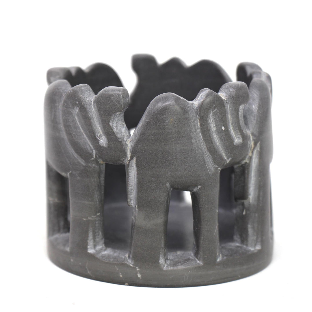 Soapstone Sculpture - Circle of Elephants - Grey Stone