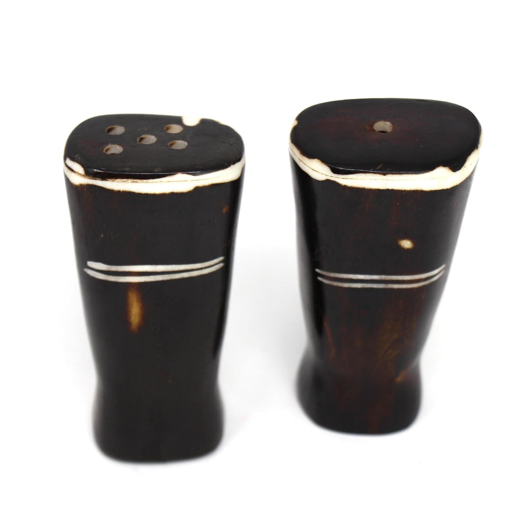 Batik Bone Salt & Pepper Shakers - White Etch Design on Dark