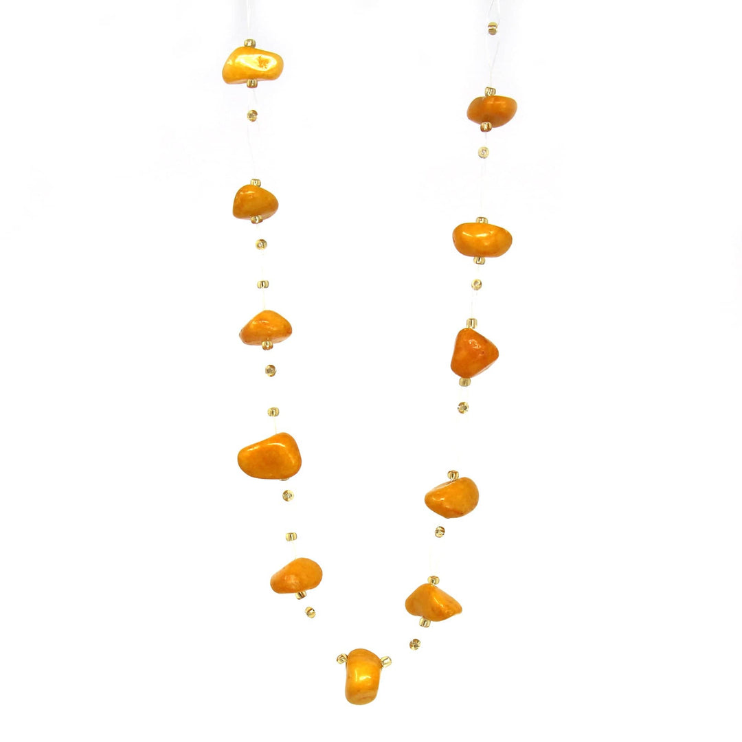 Floating Stone & Maasai Bead Necklace - Rust