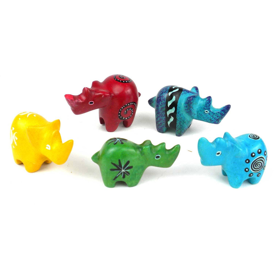 Soapstone Tiny Rhino Sculptures - Assorted - Pack of 5