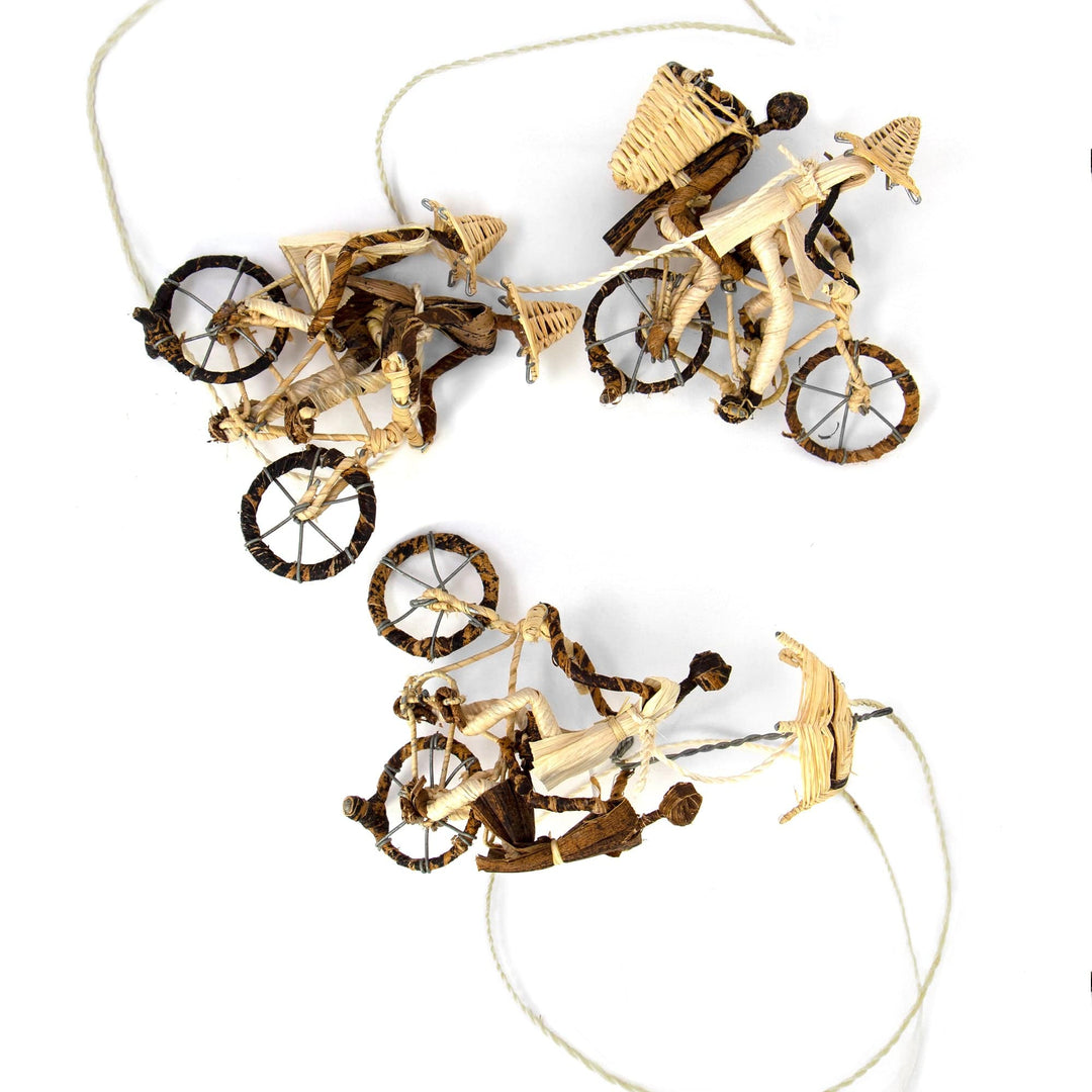Banana Fiber Ornament - Two People on a Bicycle