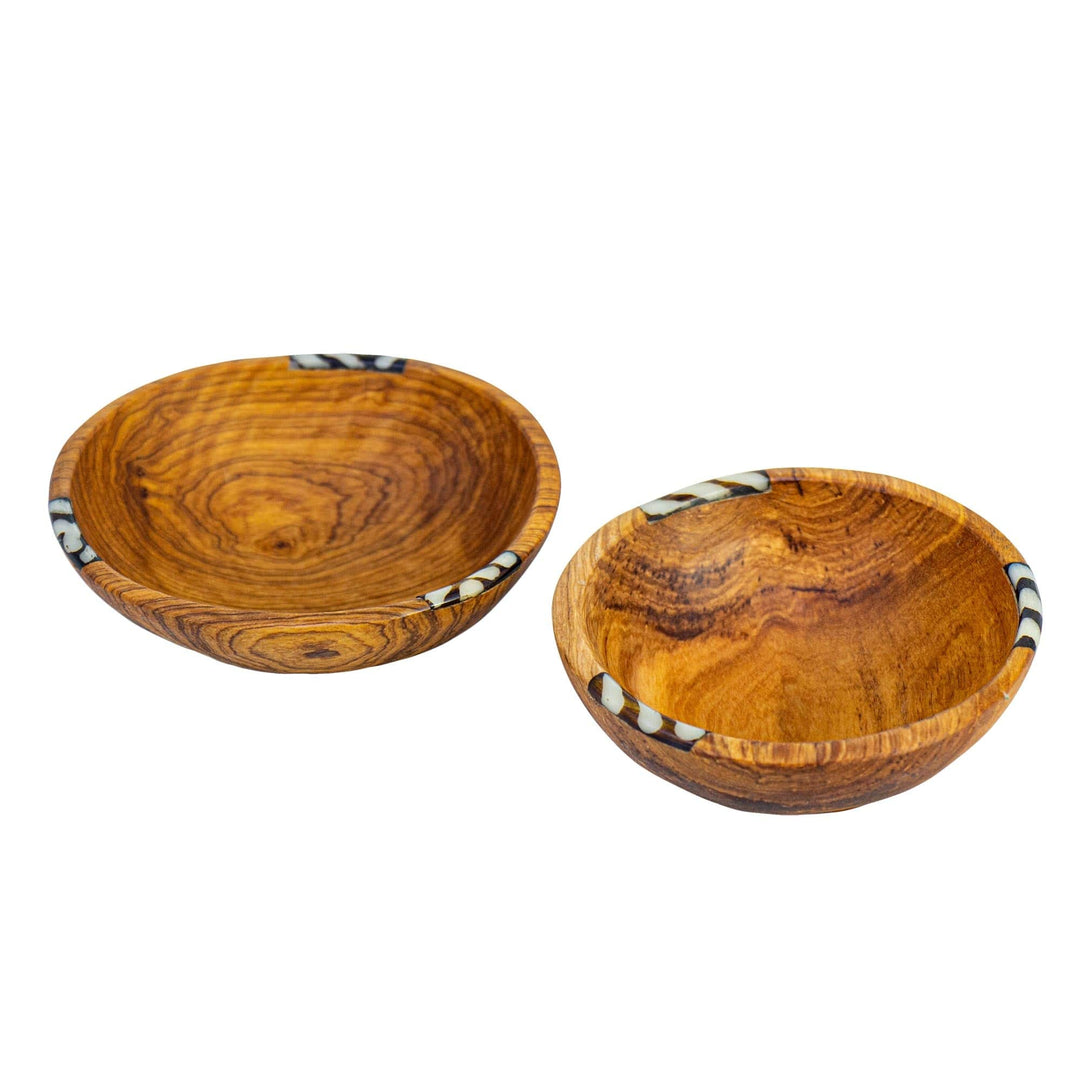 Small Olive Wood Bowls with Bone Inlay - Set of 2