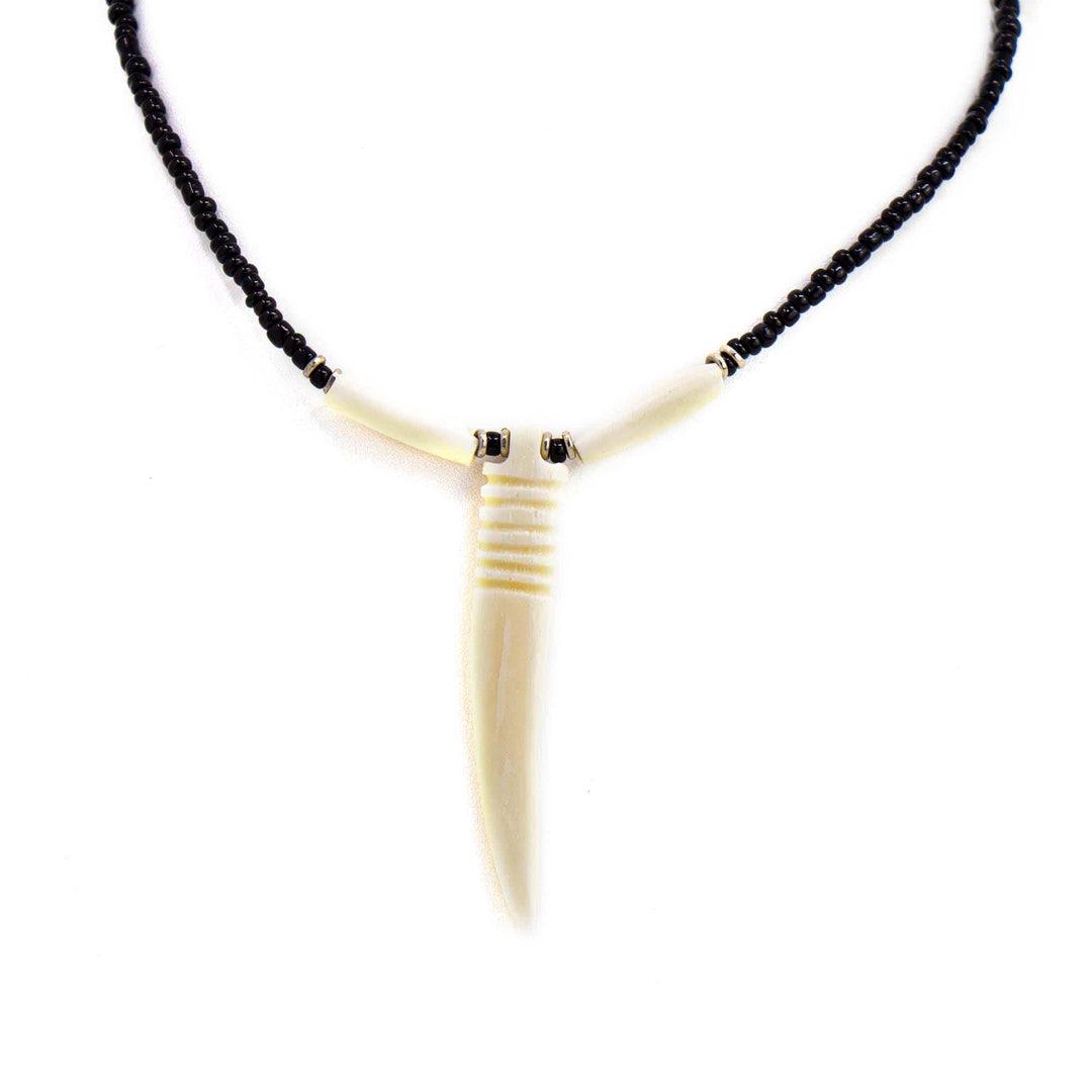 Bone Tooth Necklace on Leather Chain - White Design