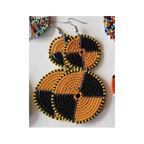 Maasai Bead Double Circle Dangle Earrings - Gold/Black