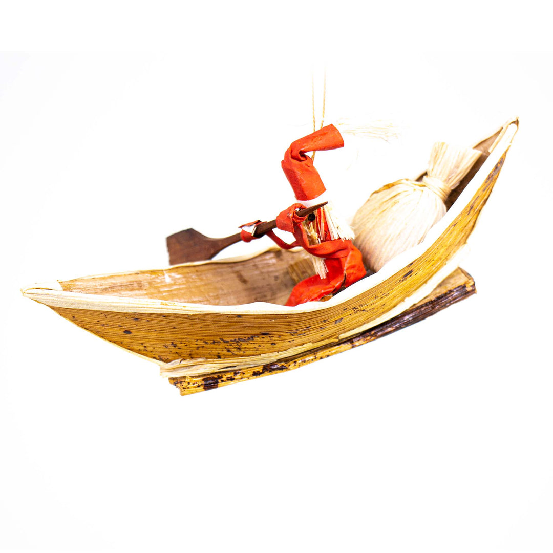Banana Fiber Ornament - Santa in a Boat