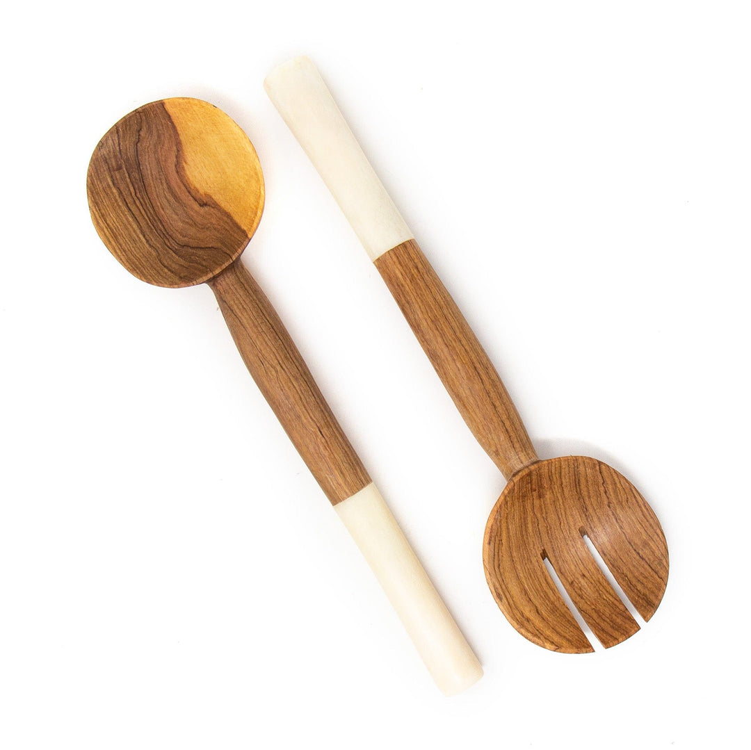 Olive Wood Serving Set with White Bone