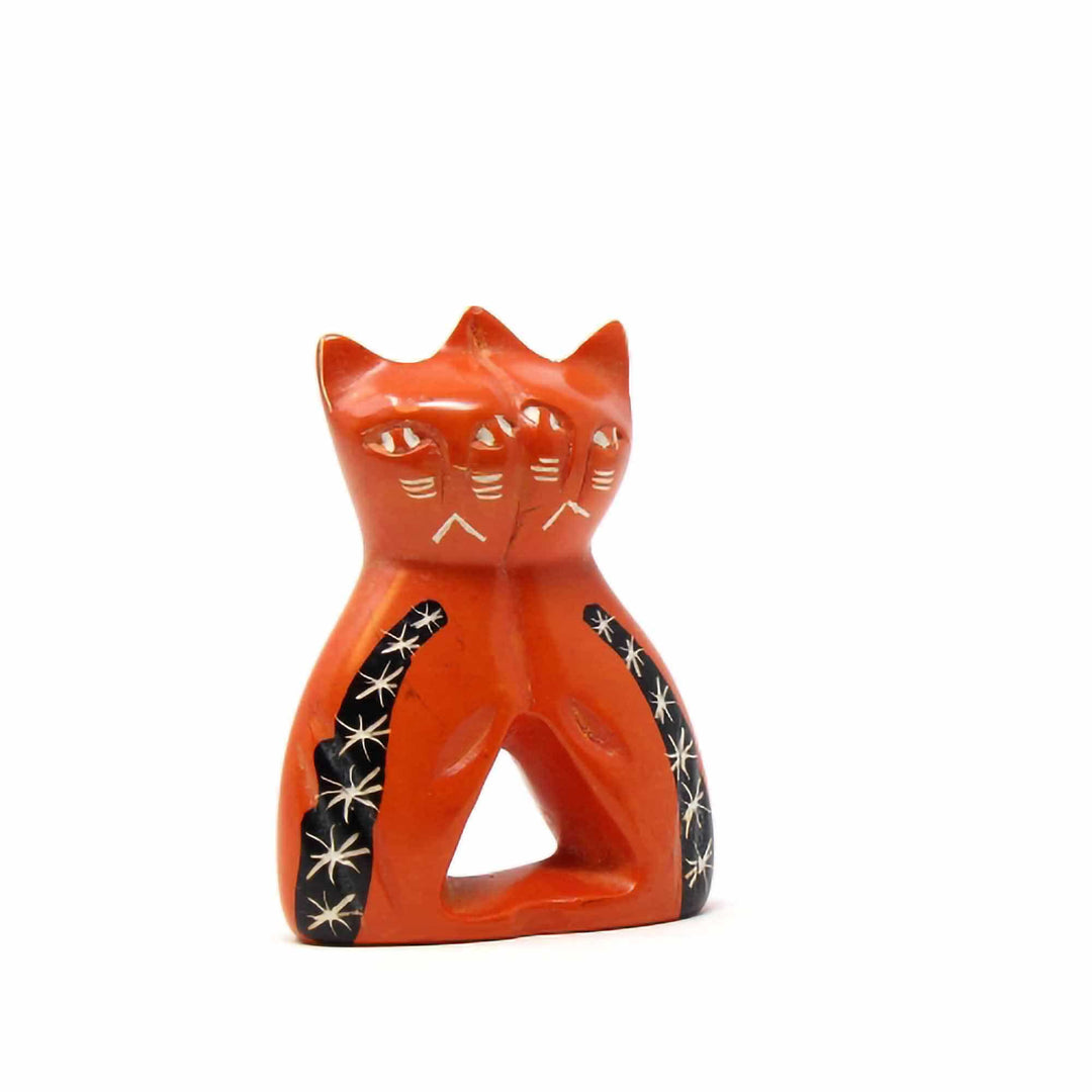 Soapstone Lovey Cats Sculpture - Orange