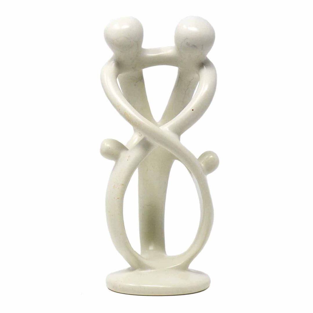 Soapstone Family of Four Sculpture - 2 Parents 2 Children - Natural Stone - 10 inch