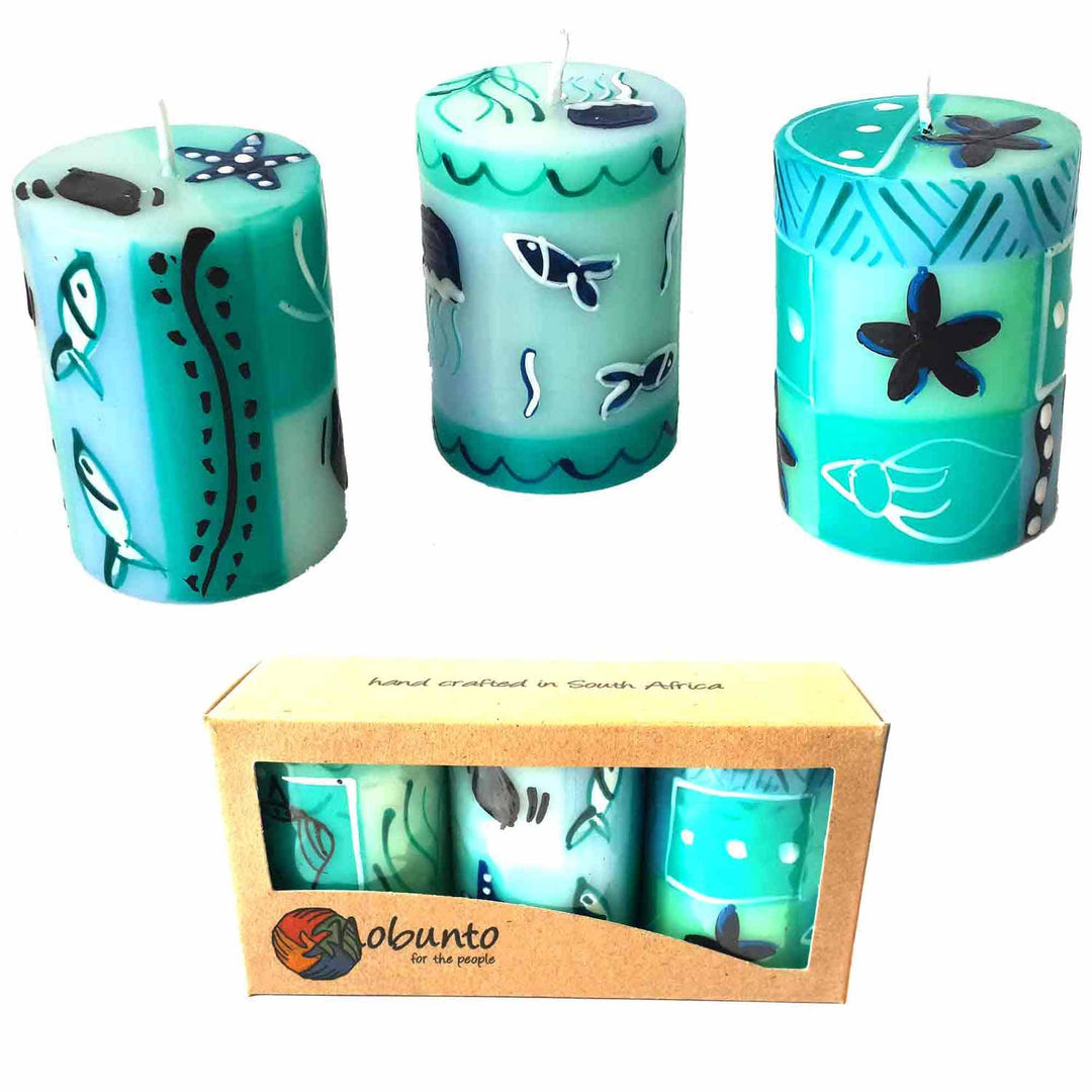 Handpainted Votive Candles - Samaki Design - Set of 3