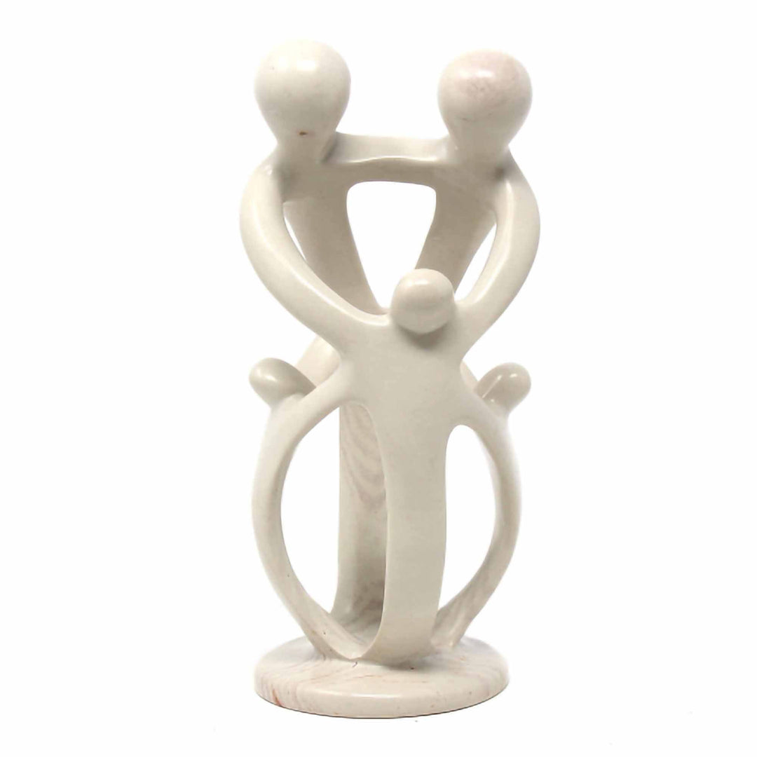 Soapstone Family of Five Sculpture - 2 Parents 3 Children -Natural Stone - 8 inch
