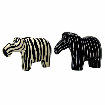 Zebra Soapstone Sculptures - Set of 2