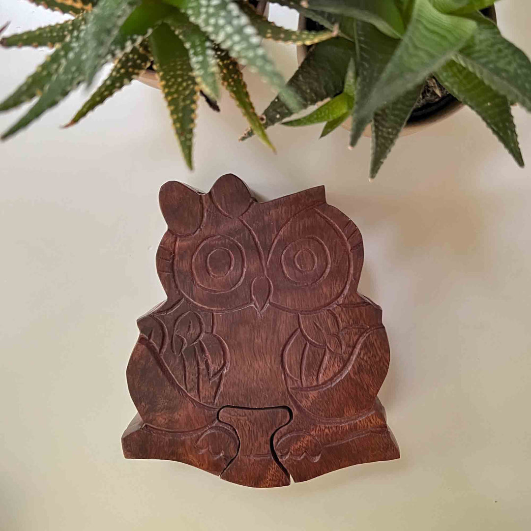 Mama Owl with Babies Sheesham Wood Puzzle Box