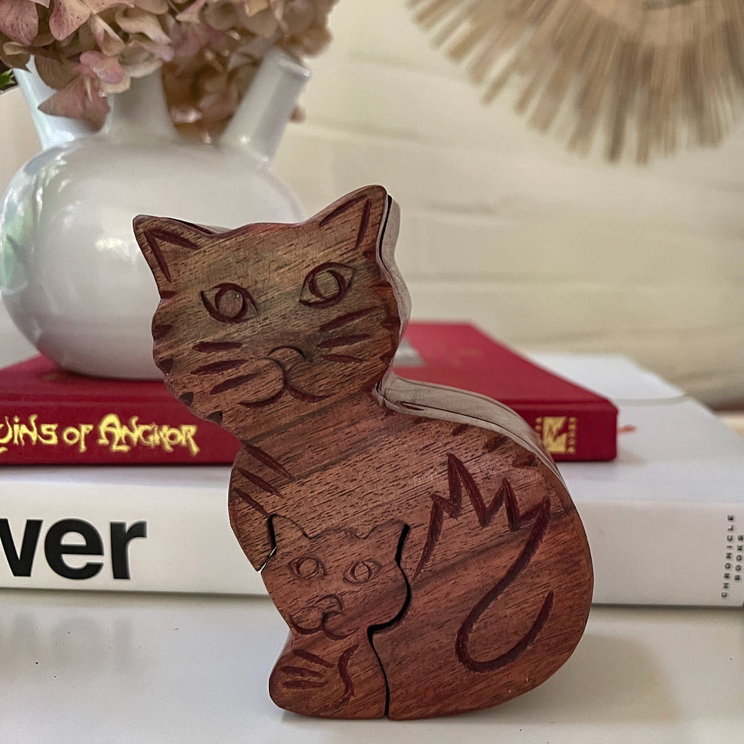 Mama and Kitten Sheesham Wood Puzzle Box