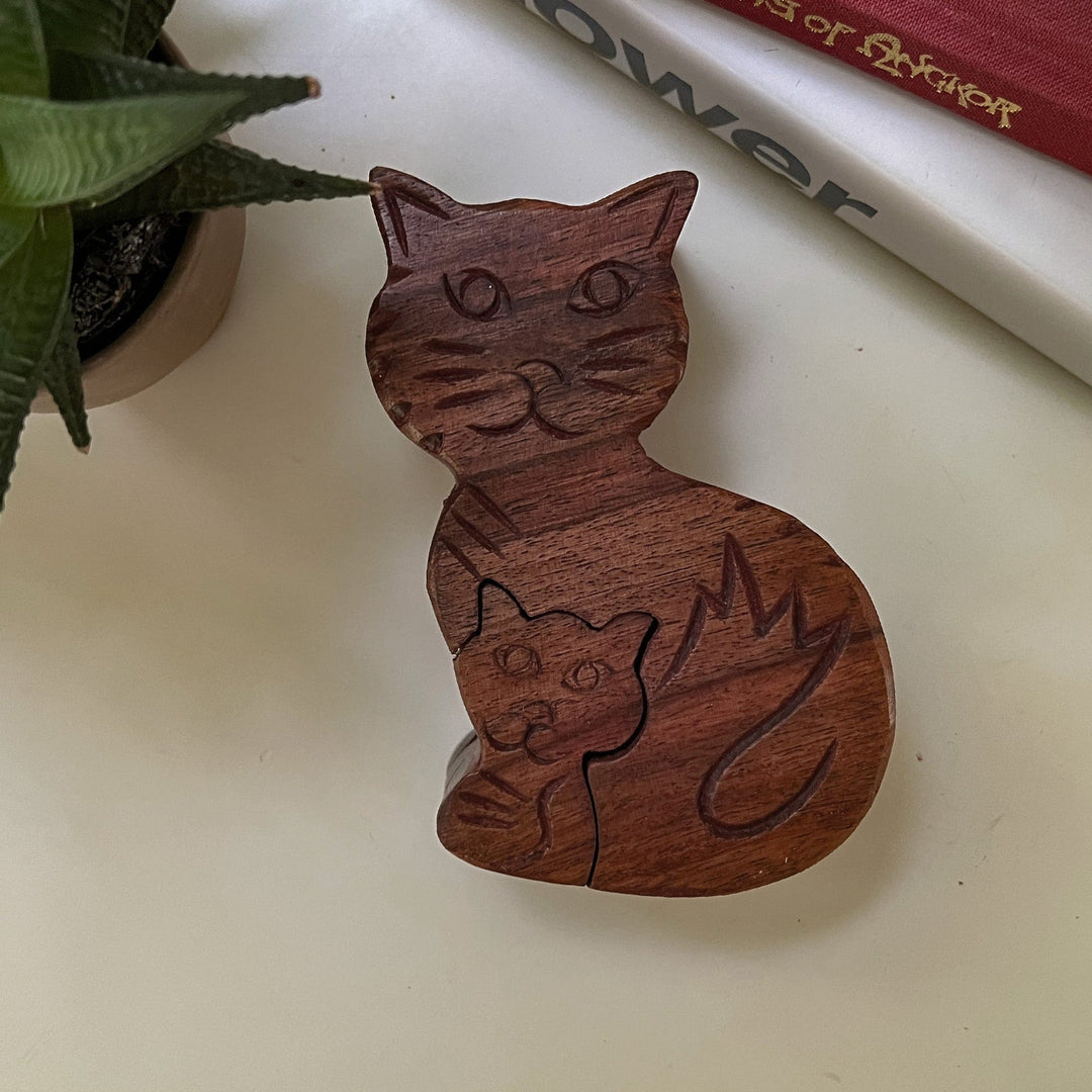 Mama and Kitten Sheesham Wood Puzzle Box