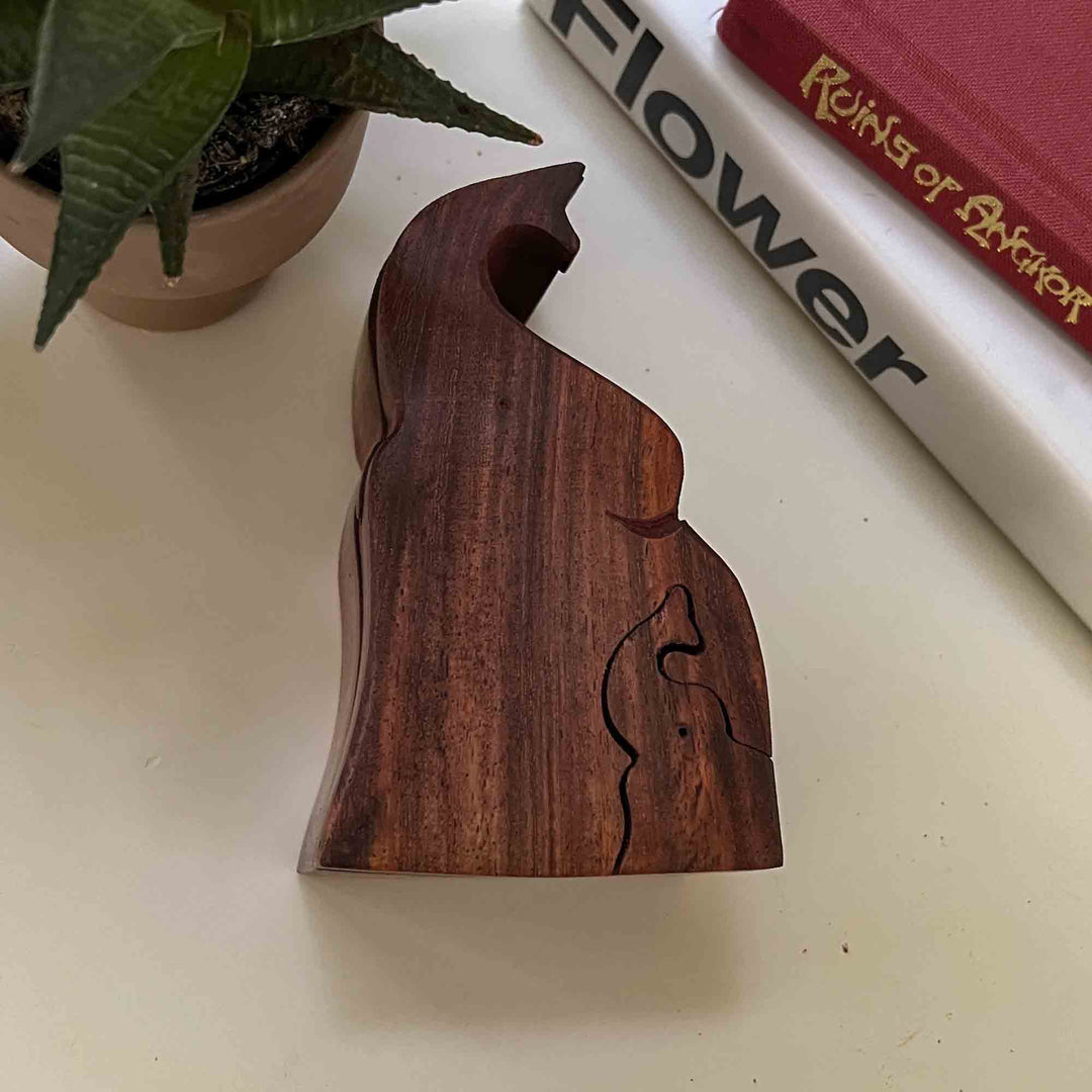 Trunk-up Elephant and Calf Sheesham Wood Puzzle Box