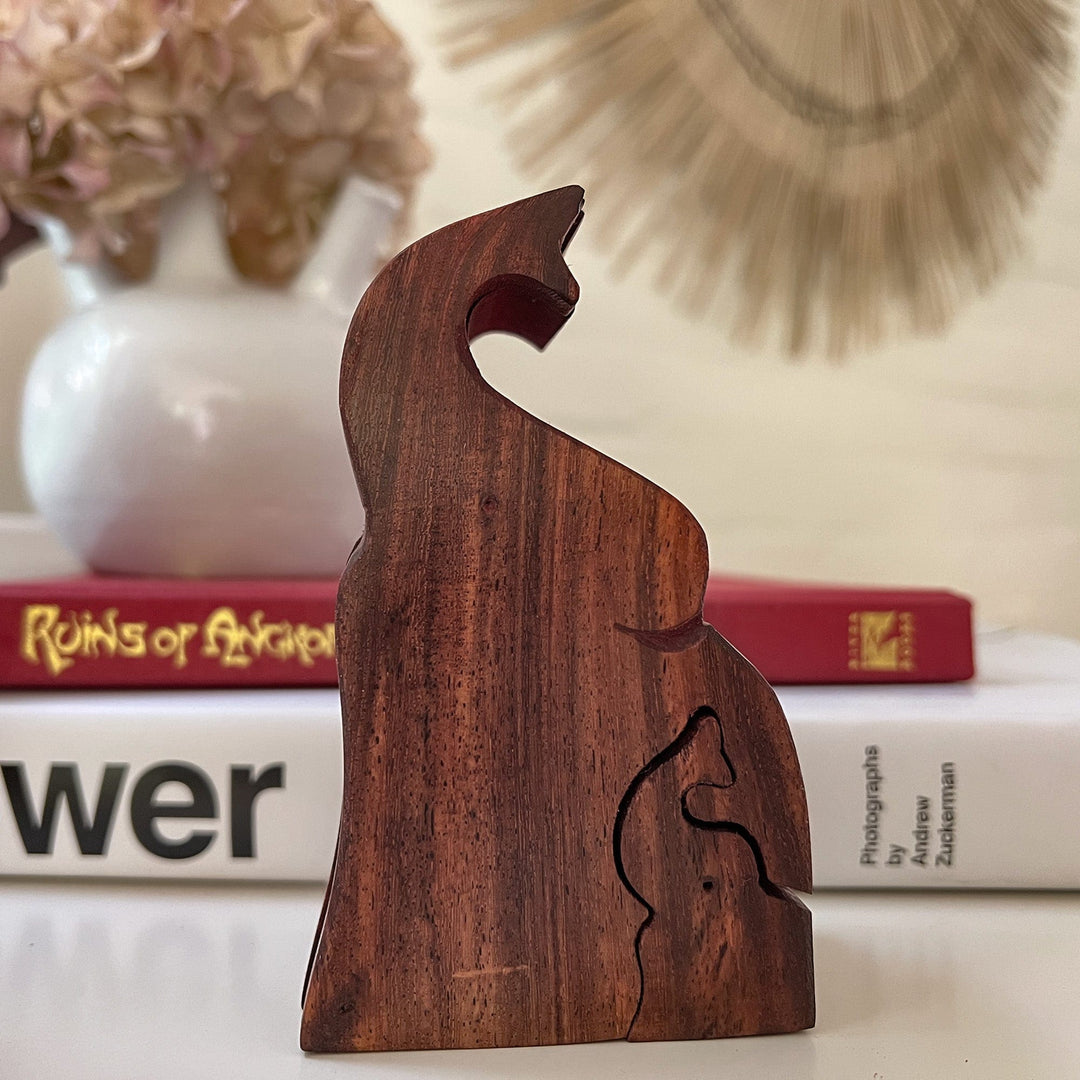 Trunk-up Elephant and Calf Sheesham Wood Puzzle Box