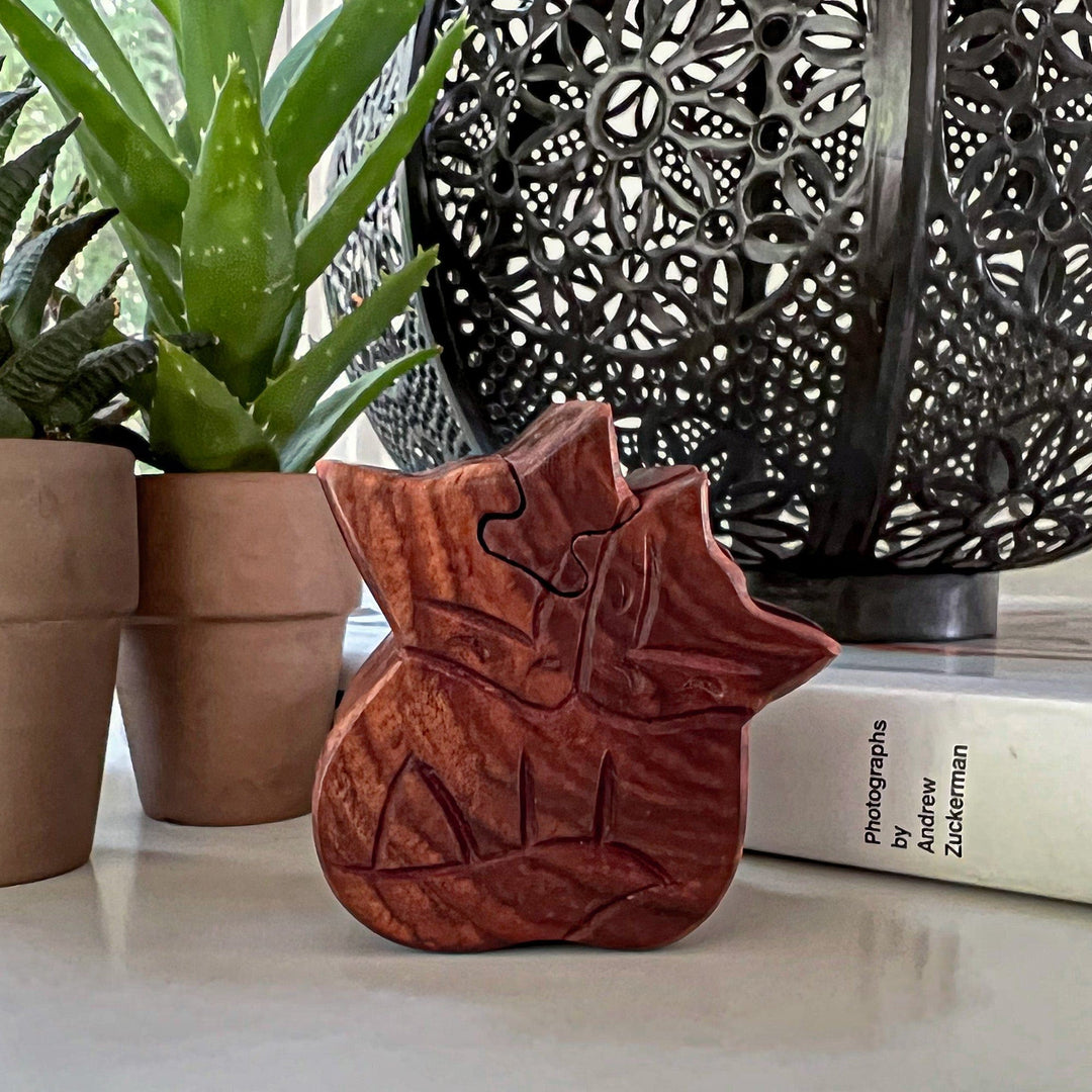 Fox Couple Sheesham Wood Carved Puzzle Box