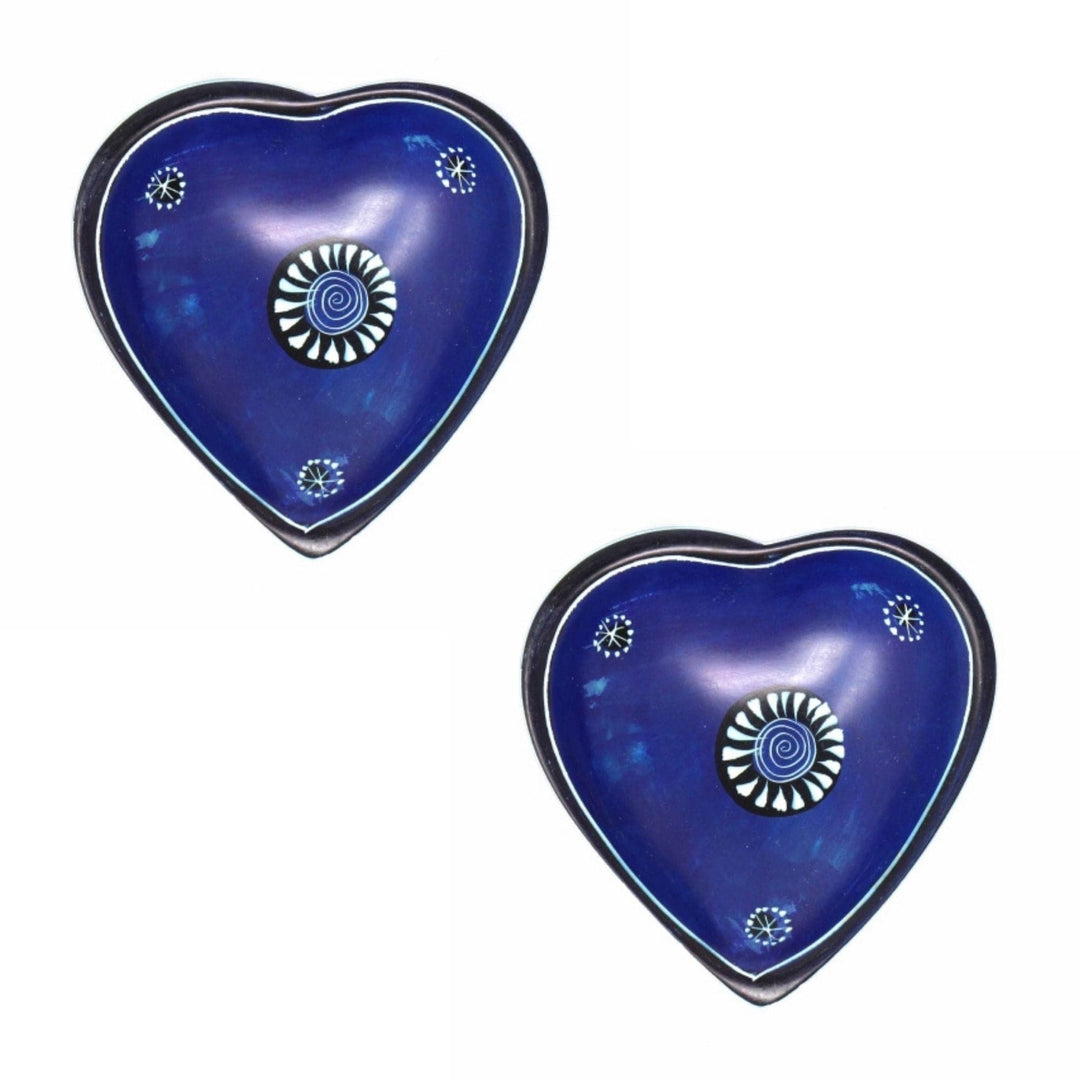 Soapstone Heart Bowl Traditional Design - Small - Set of 2 - Dark Blue