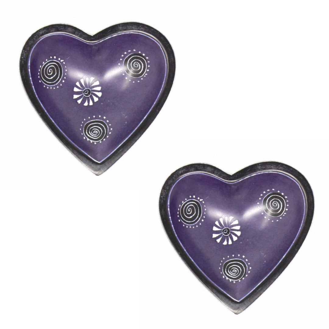 Soapstone Heart Bowl Traditional Design - Small - Set of 2 - Dark Purple
