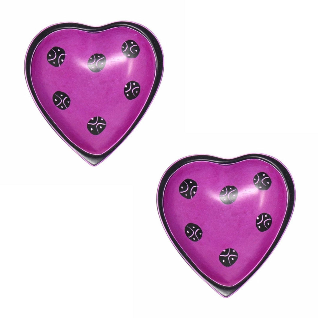 Soapstone Heart Bowl Traditional Design - Small - Set of 2 - Fuchsia