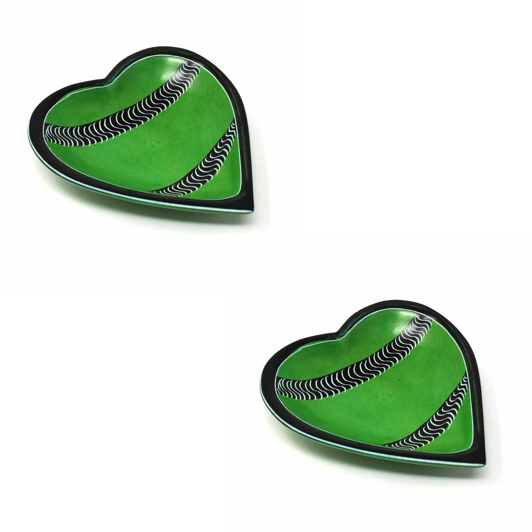Soapstone Heart Bowl Traditional Design - Small - Set of 2 - Green