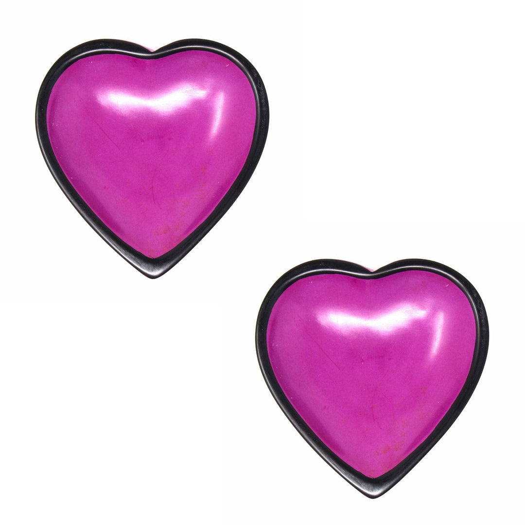 Soapstone Heart Bowl Modern Design - Small - Set of 2 - Fuchsia