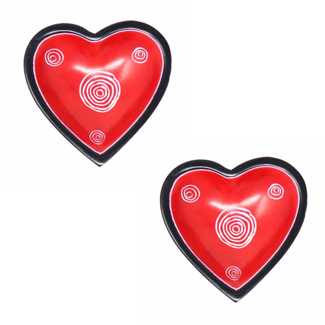 Soapstone Heart Bowl Modern Design - Small - Set of 2 - Red