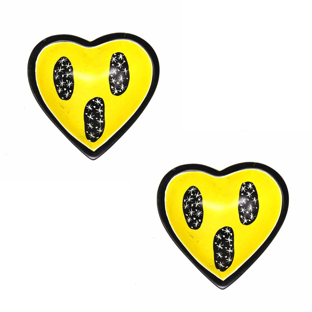 Soapstone Heart Bowl Traditional Design - Small - Set of 2 - Yellow
