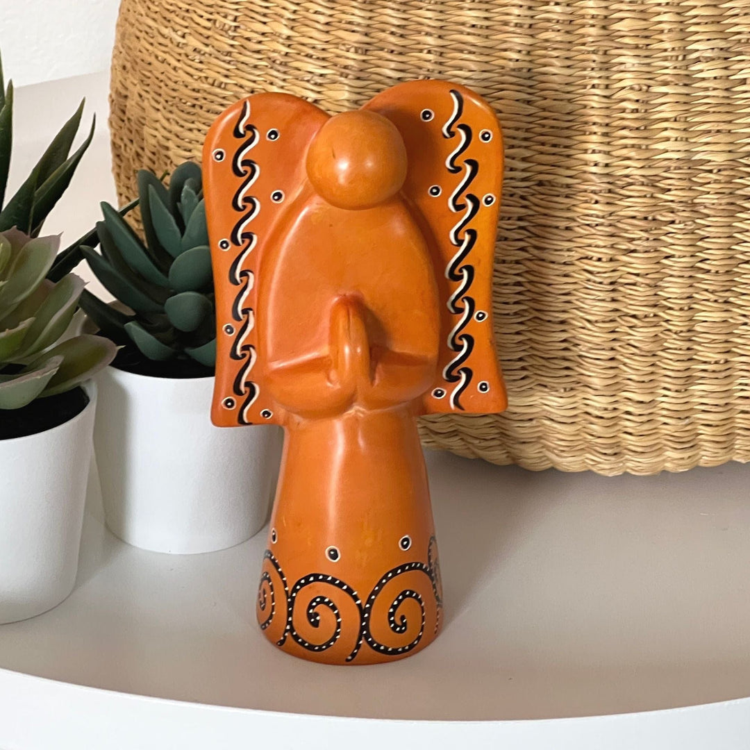 Soapstone Angel Sculpture - Orange