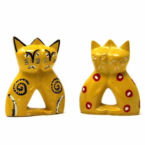 Handcrafted 4-inch Soapstone Cats Sculpture - Yellow
