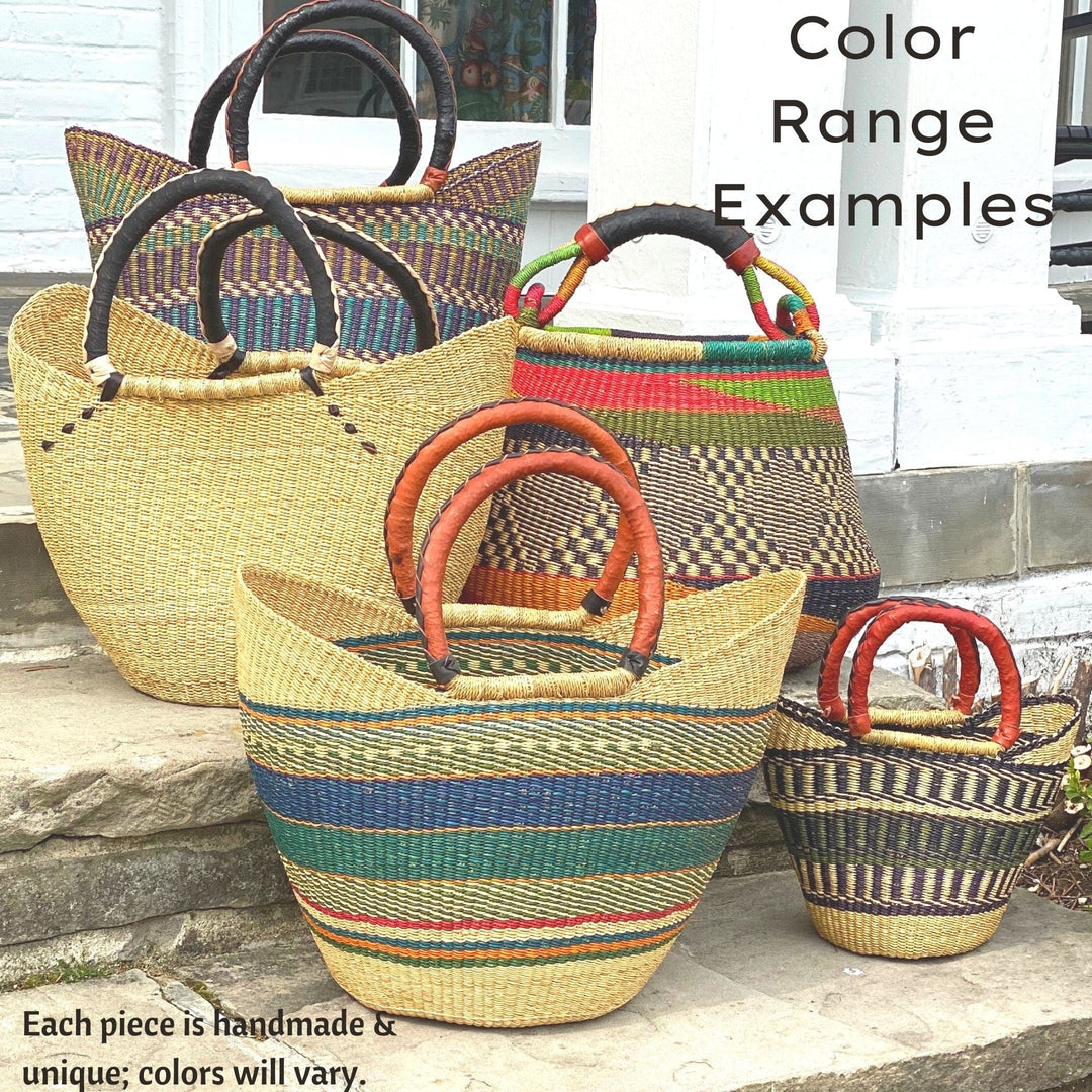 Large Bolga Tote with Leather Handles - Assorted