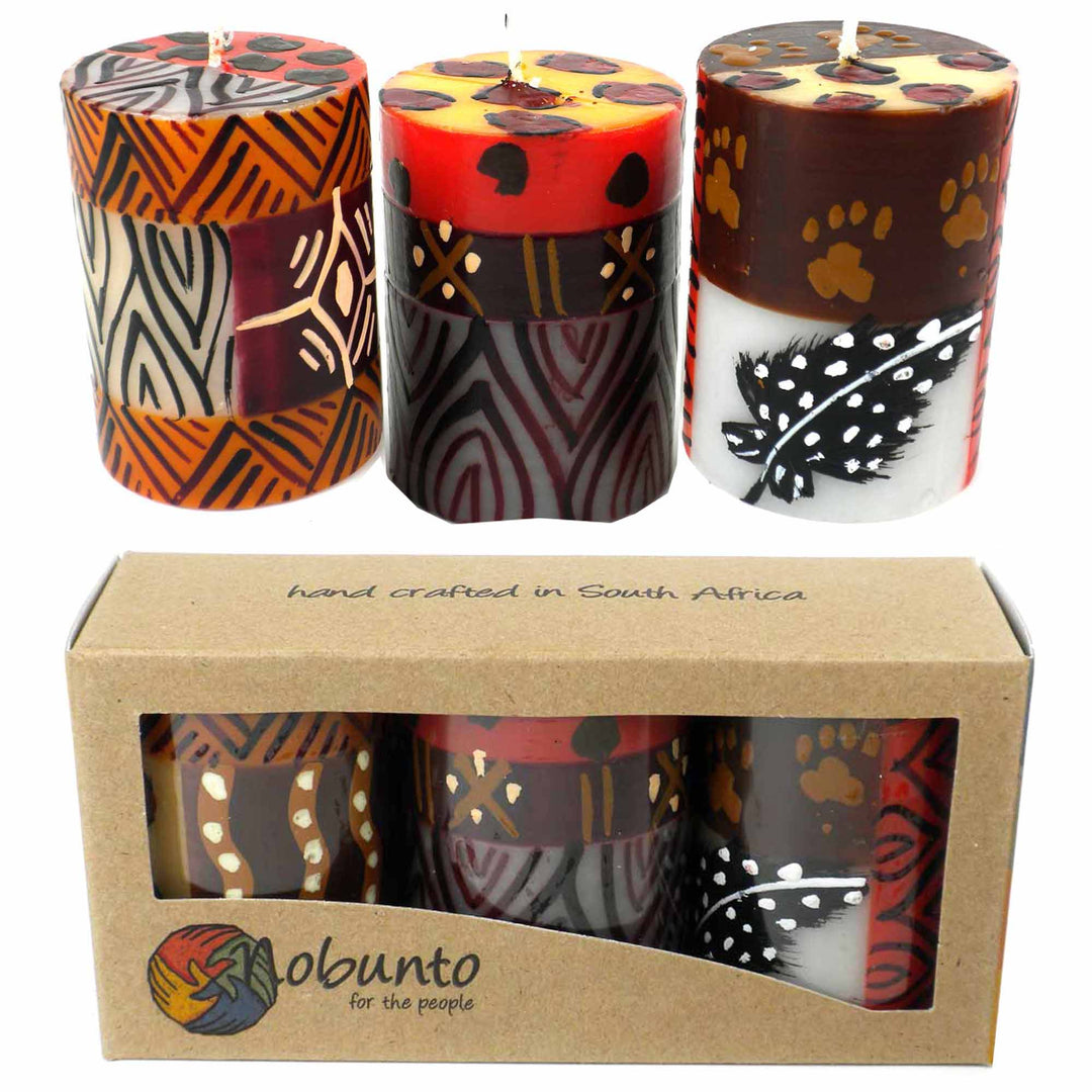 Handpainted Votive Candles - Uzima Design - Set of 3