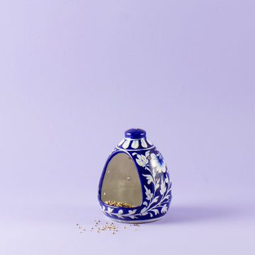 Blue Pottery Bird Feeder - Blue