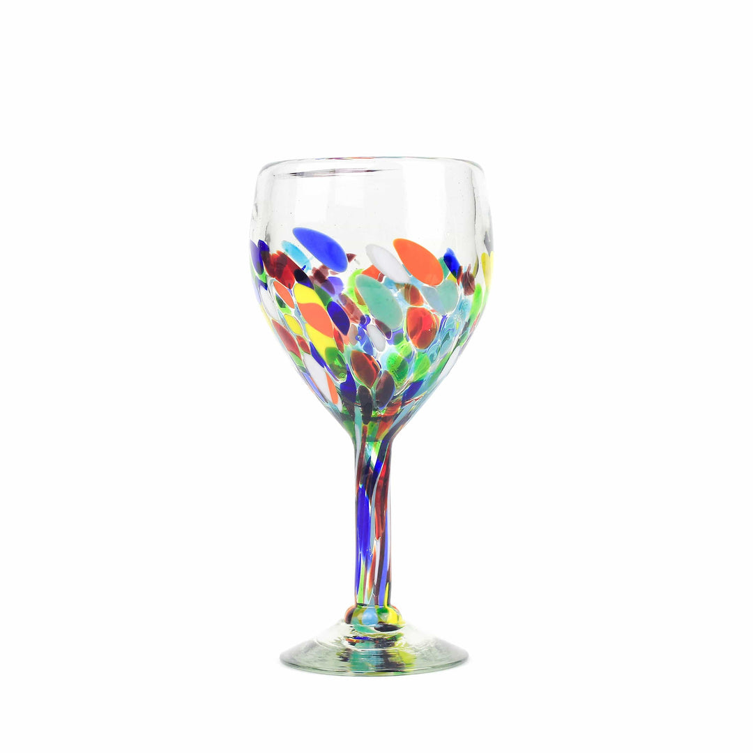 Tall Handblown Wine Glass - Colorful Dot - Set of 2