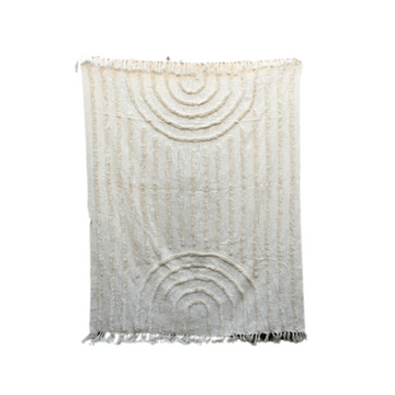 Hand Tufted Textured Cotton Throw with Tassels