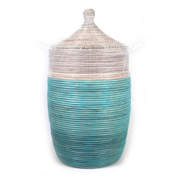 Senegalese Basket - Large Turquoise/White